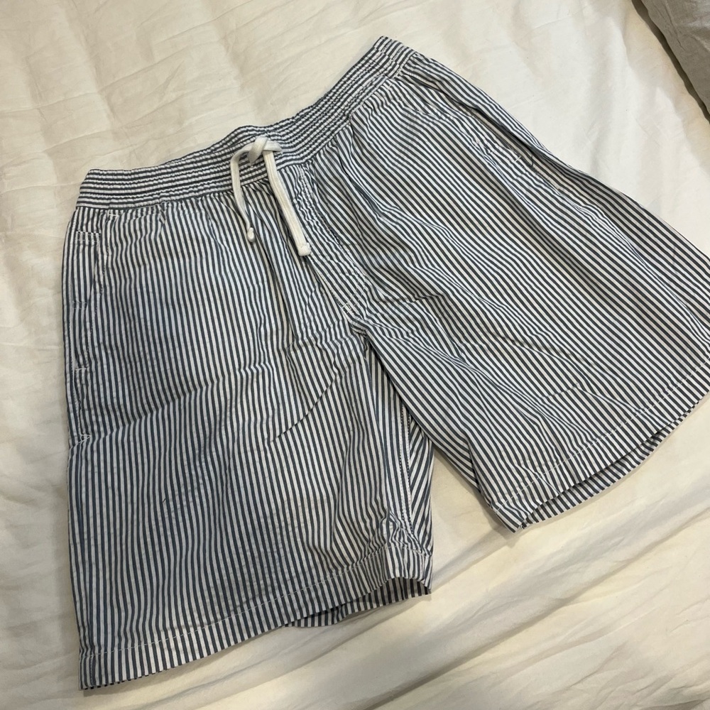 Blue and white striped vans shorts